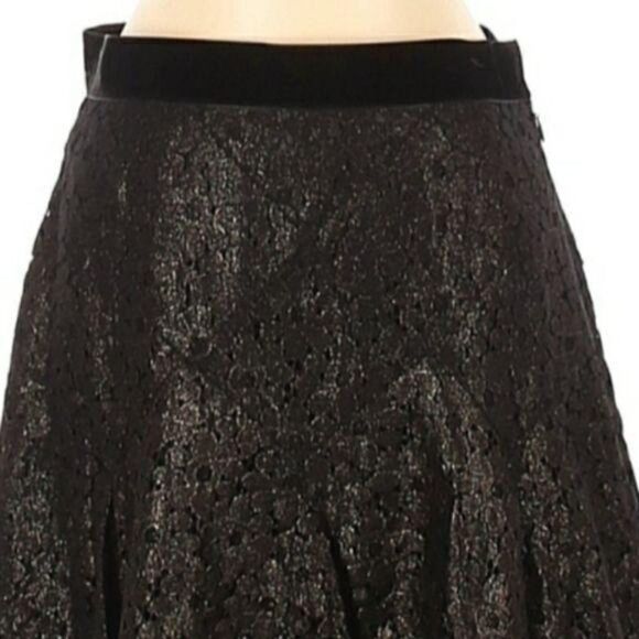 Anna Sui Goth Witchy Black Lace Skater Skirt Full Ribbon Gold Highlights Sz 4 - Picture 7 of 11